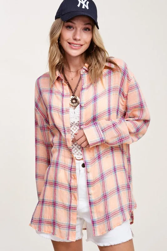 La Miel Liz Plaid Button Down Shirt