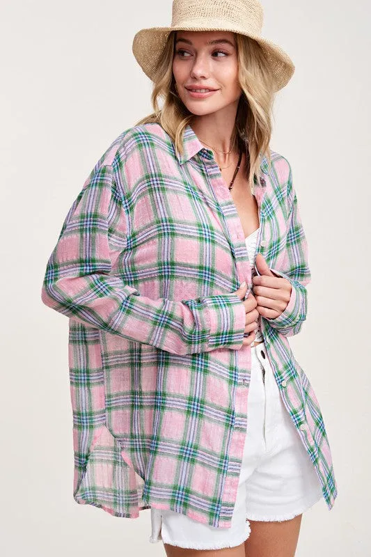 La Miel Liz Plaid Button Down Shirt