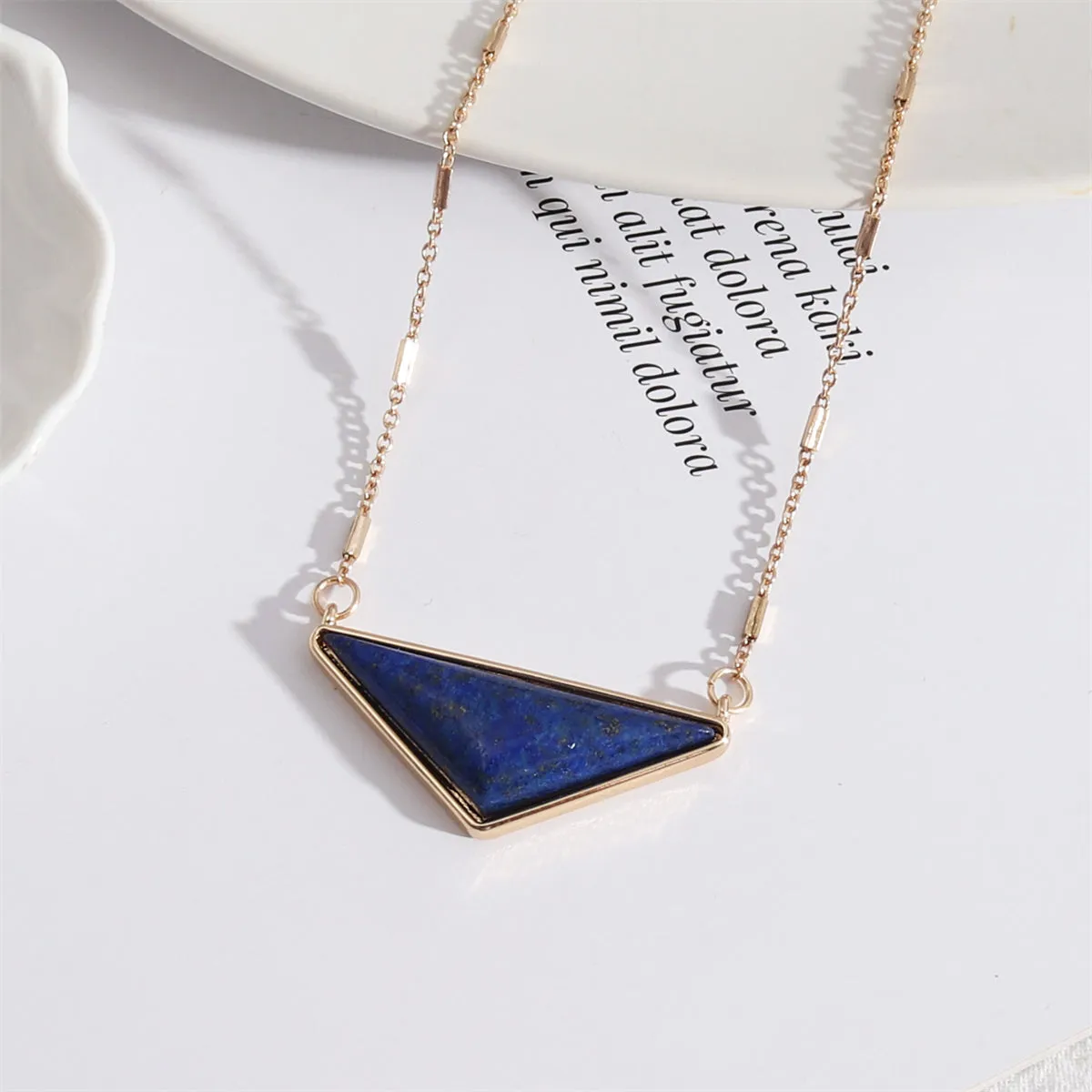 Lapis & 18K Gold-Plated Triangle Pendant Necklace