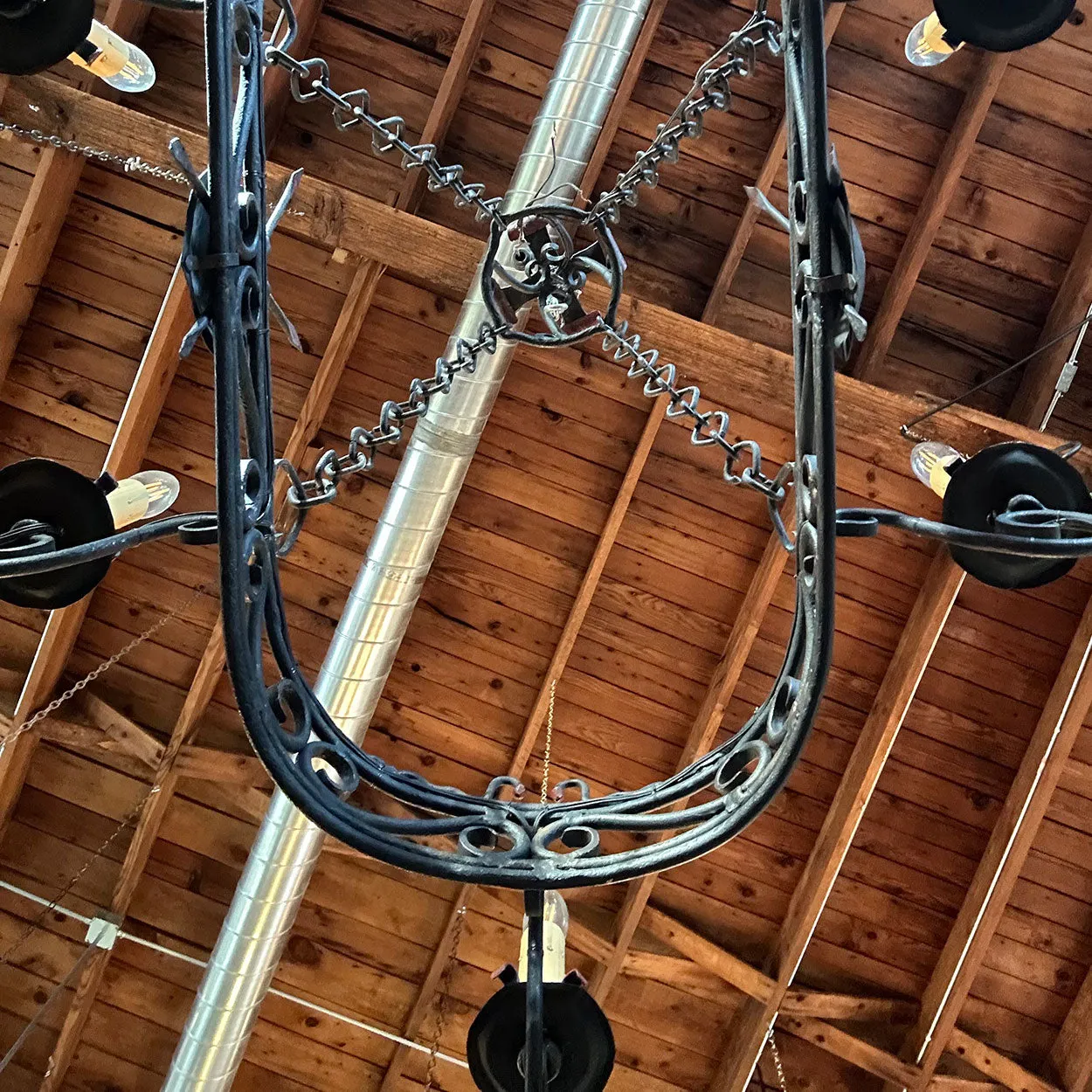 Large French Provincial Gothic Style Painted Wrought Iron Six-Light Chandelier