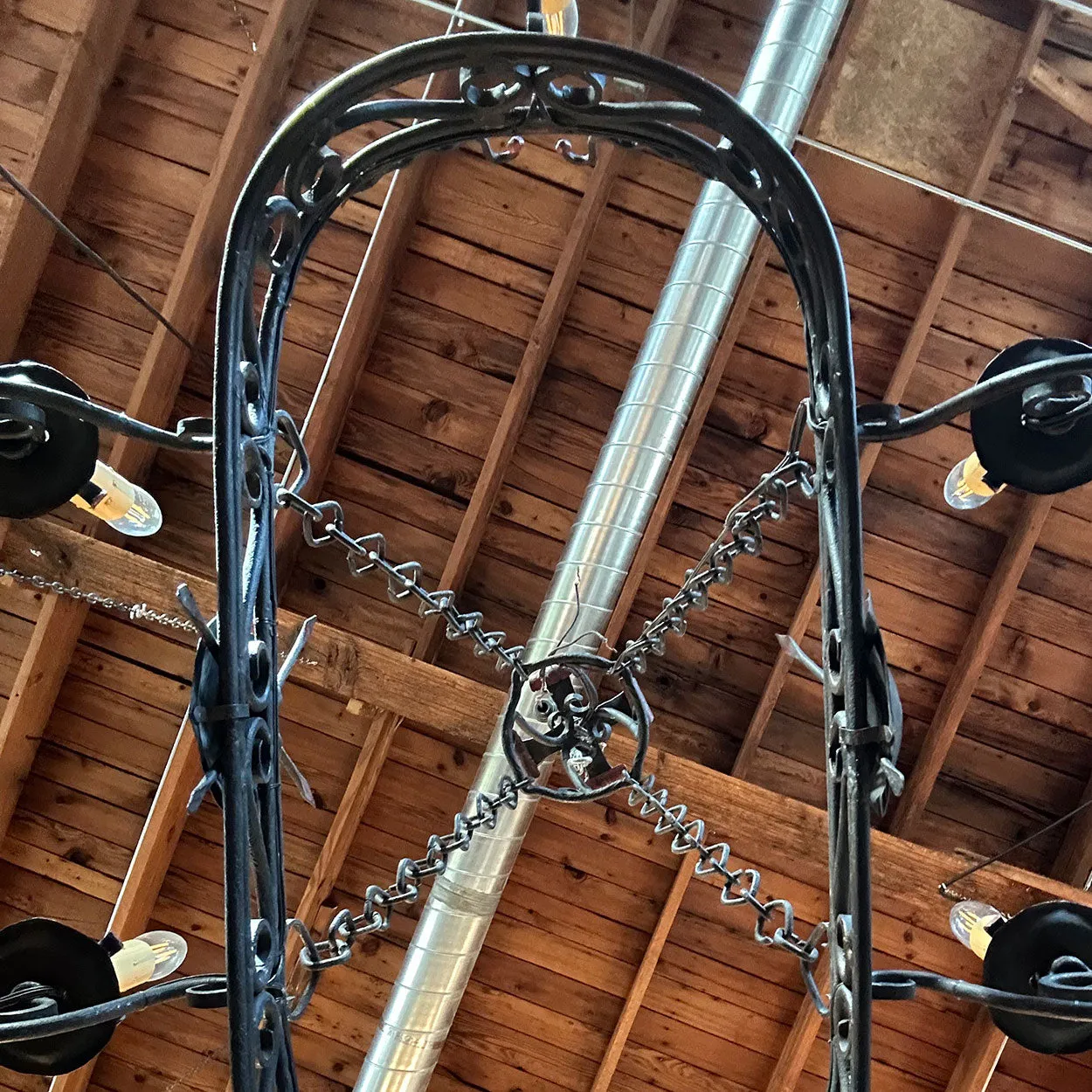 Large French Provincial Gothic Style Painted Wrought Iron Six-Light Chandelier