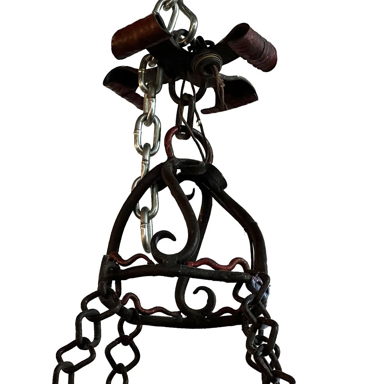 Large French Provincial Gothic Style Painted Wrought Iron Six-Light Chandelier