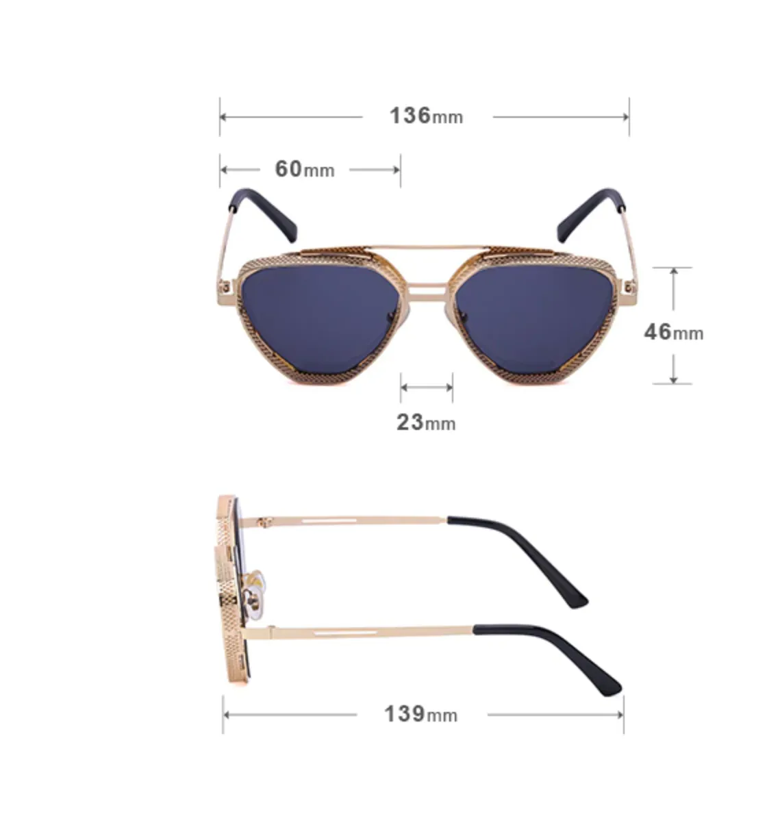 Lentes de Sol ENZO-1 Geo Metal Steampunk Hipster Dark Italian Designer Trendy