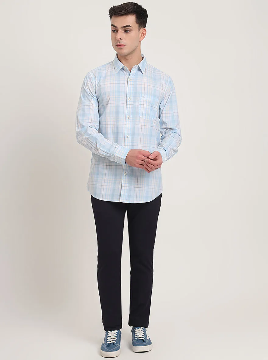 Light Blue Checked Slim Fit Casual Shirt | JadeBlue