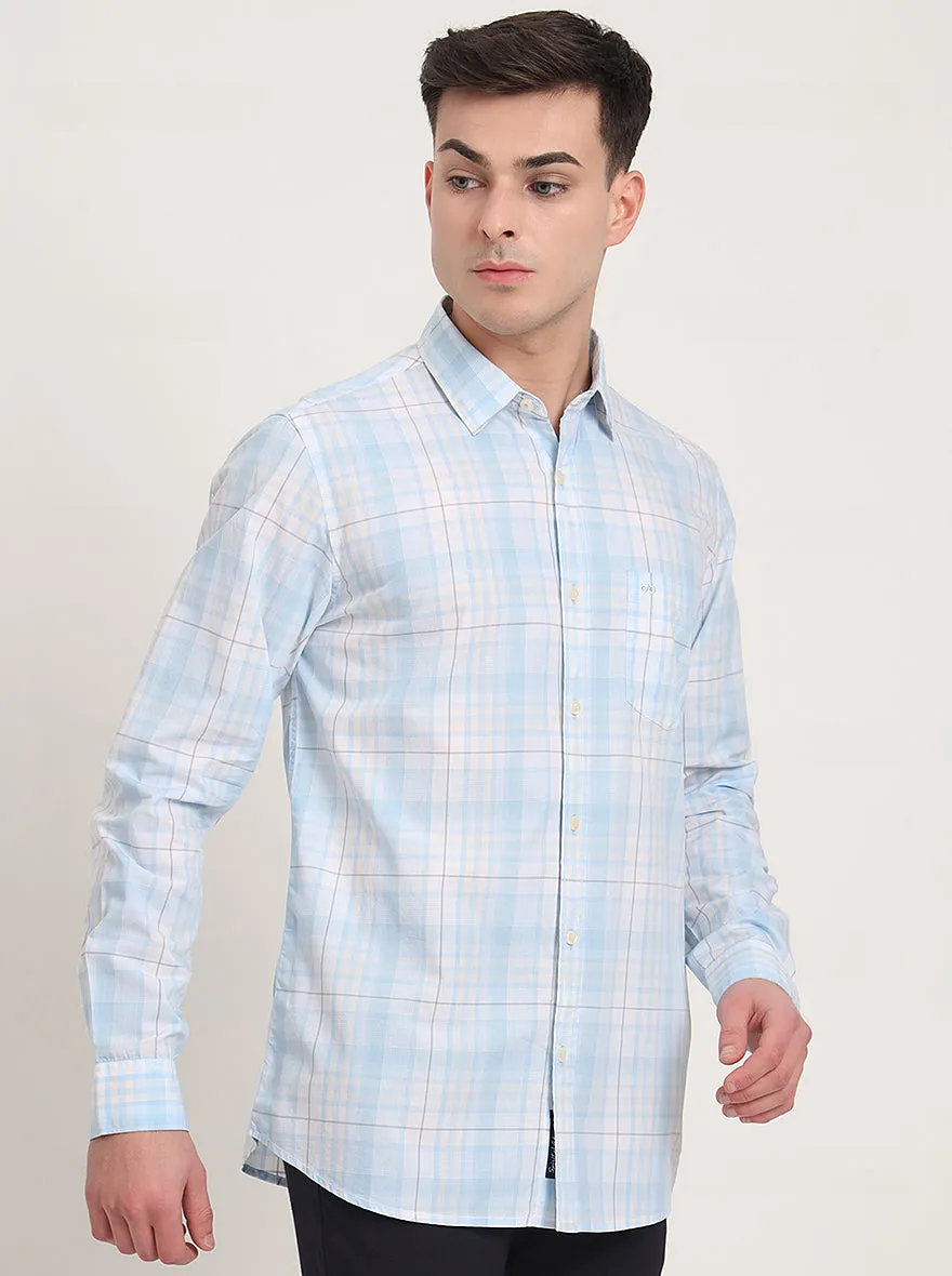 Light Blue Checked Slim Fit Casual Shirt | JadeBlue