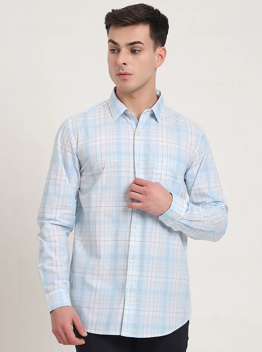 Light Blue Checked Slim Fit Casual Shirt | JadeBlue