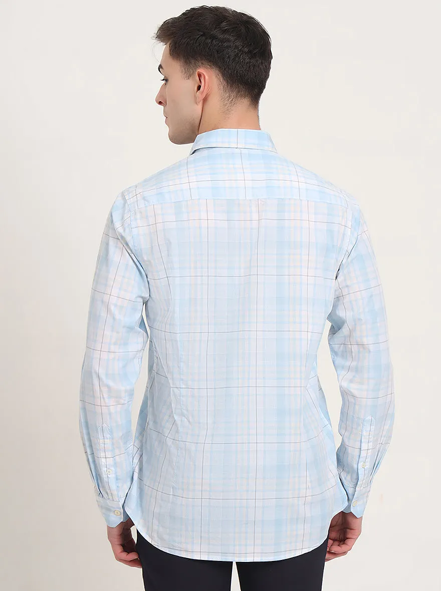 Light Blue Checked Slim Fit Casual Shirt | JadeBlue