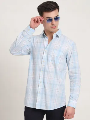 Light Blue Checked Slim Fit Casual Shirt | JadeBlue