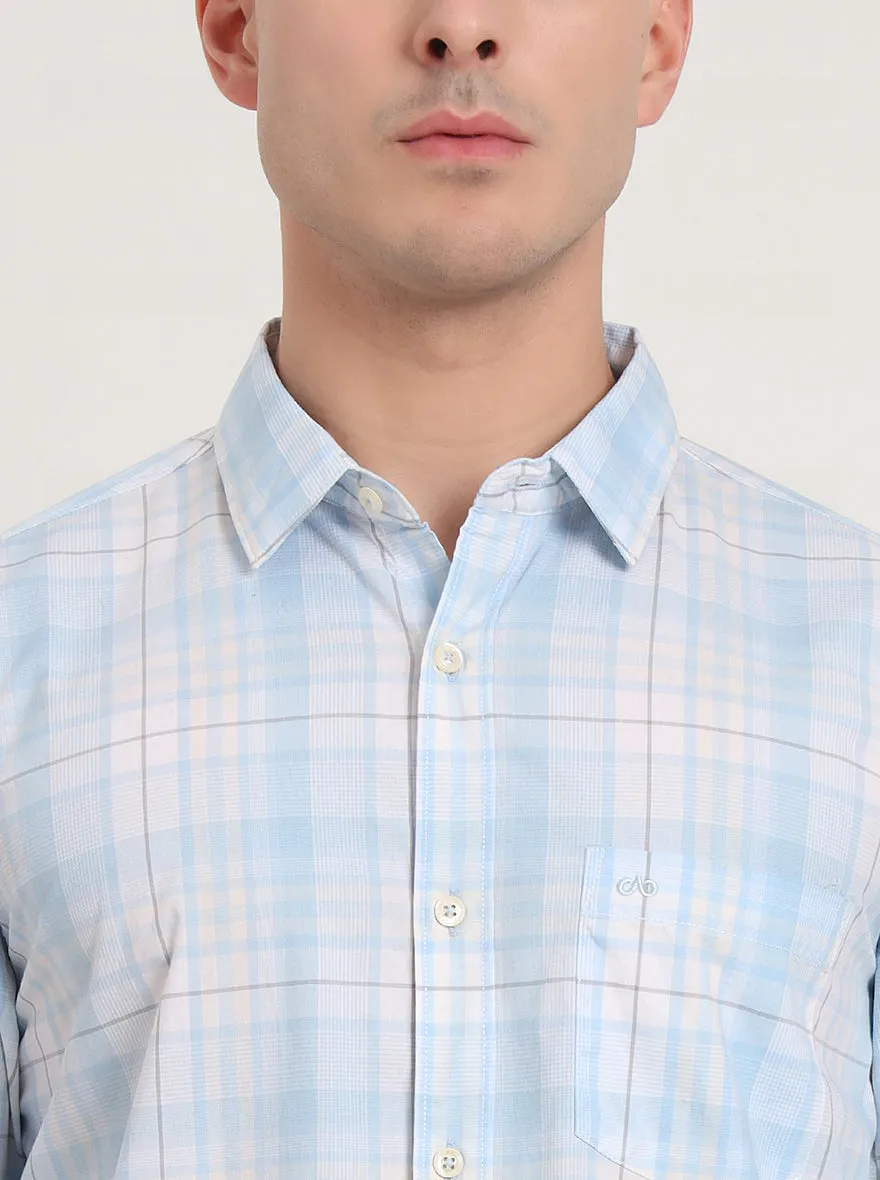 Light Blue Checked Slim Fit Casual Shirt | JadeBlue