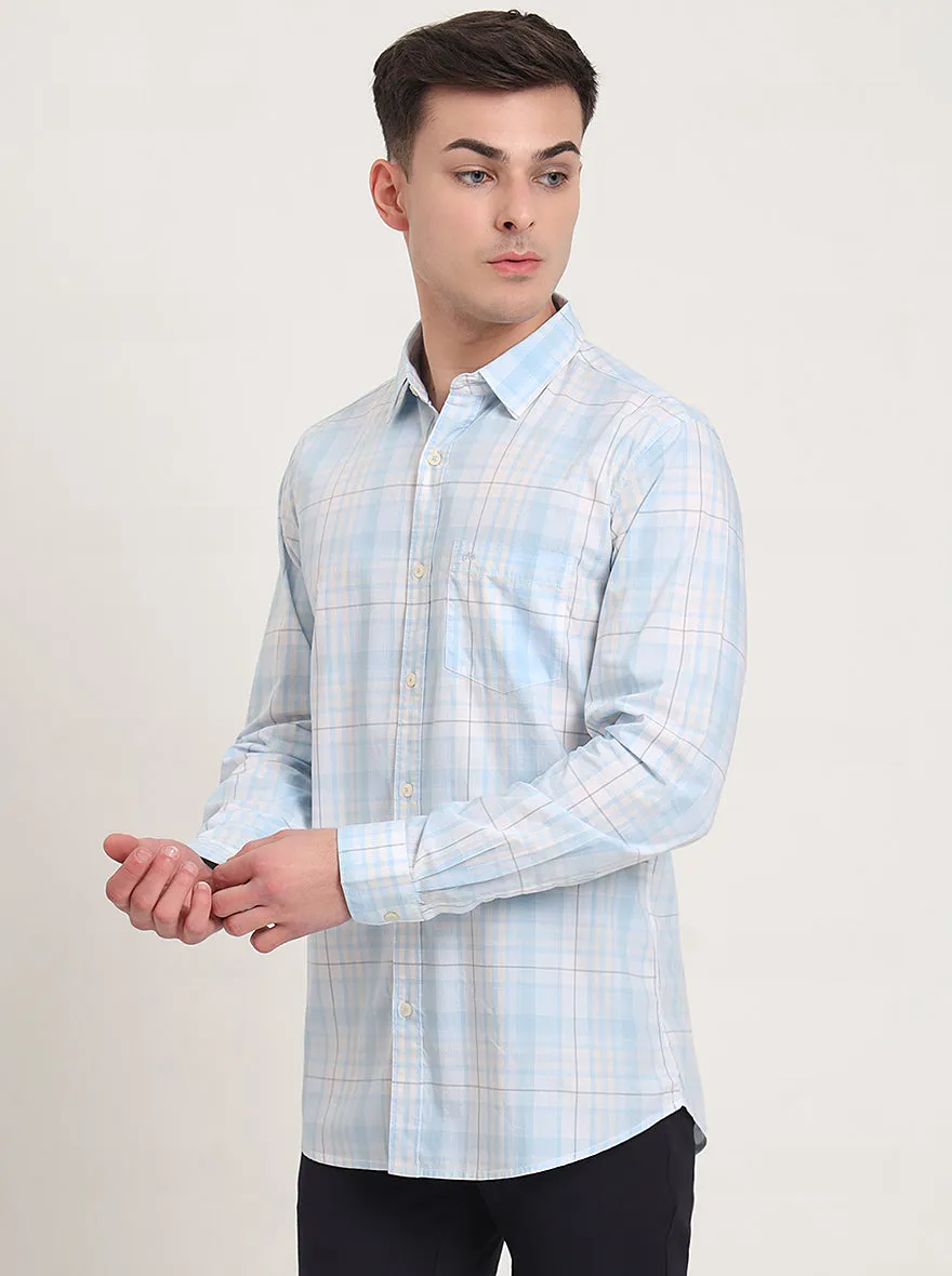 Light Blue Checked Slim Fit Casual Shirt | JadeBlue