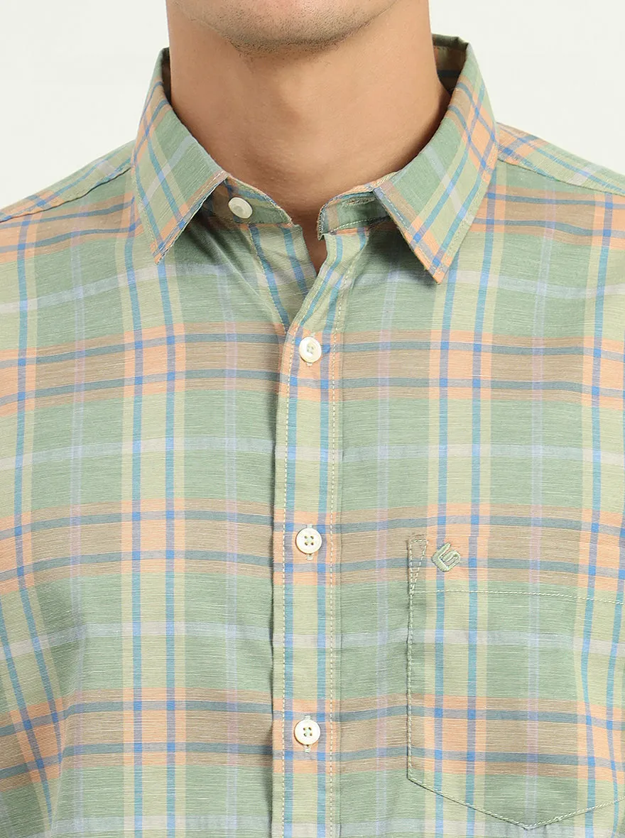 Light Green Checked Slim Fit Casual Shirt | Greenfibre