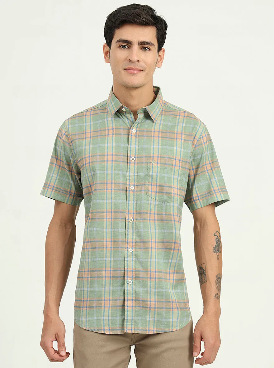 Light Green Checked Slim Fit Casual Shirt | Greenfibre