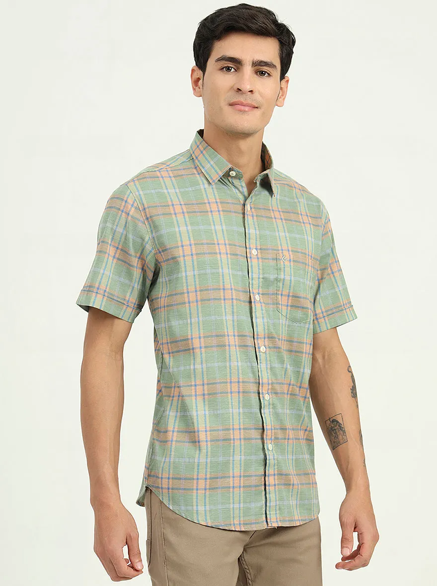 Light Green Checked Slim Fit Casual Shirt | Greenfibre