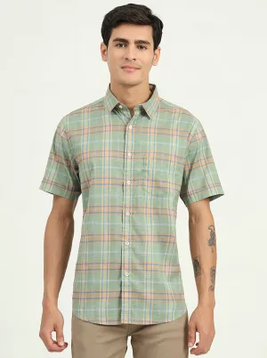 Light Green Checked Slim Fit Casual Shirt | Greenfibre
