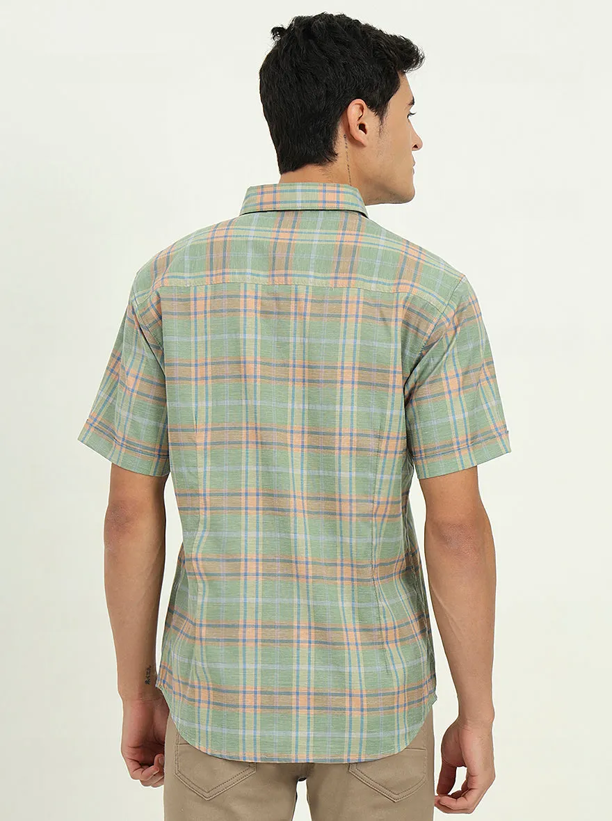 Light Green Checked Slim Fit Casual Shirt | Greenfibre