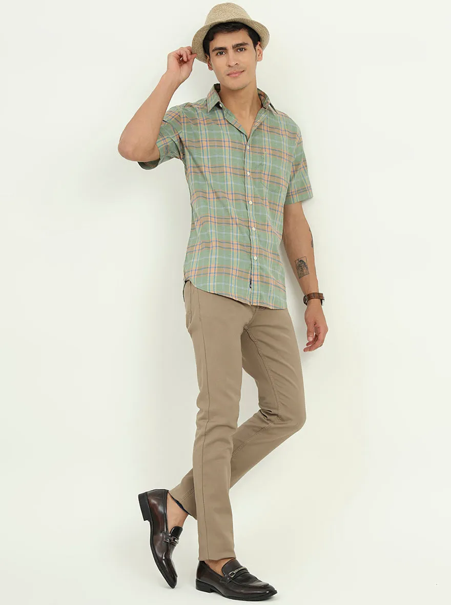 Light Green Checked Slim Fit Casual Shirt | Greenfibre