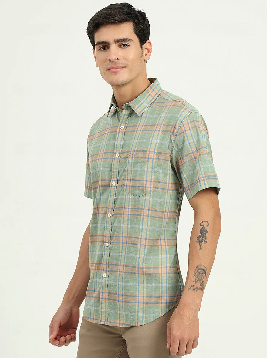 Light Green Checked Slim Fit Casual Shirt | Greenfibre