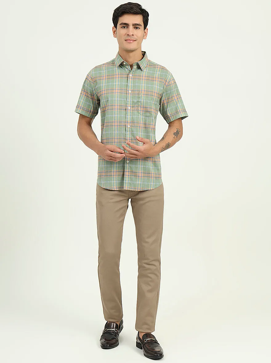 Light Green Checked Slim Fit Casual Shirt | Greenfibre
