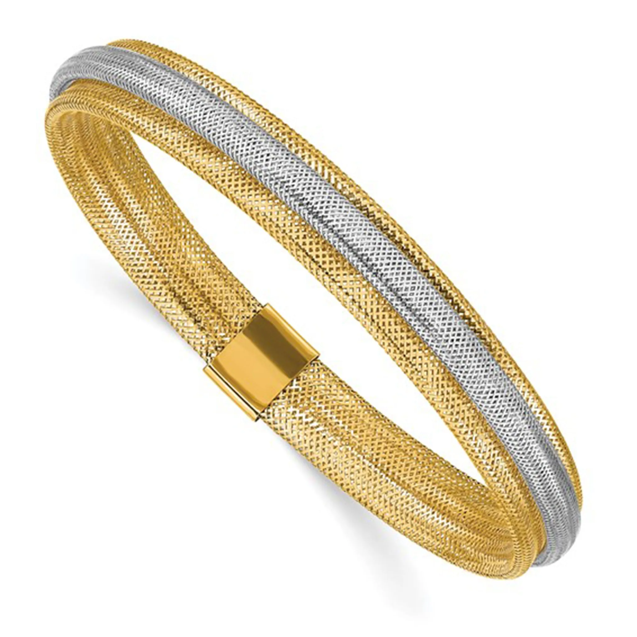 Lightweight Fancy Two-Toned Textured Bangle Bracelet (14K)