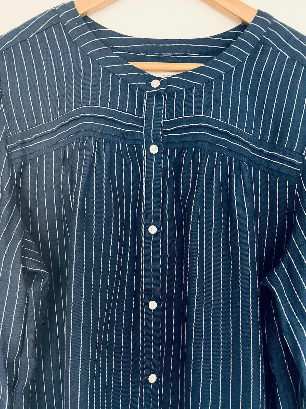 LOFT Button Down Striped Top Sz XL Blue Long Sleeve 100% Cotton Relaxed Fit