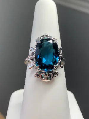 London Blue Ring, Oval Gem, Gothic Vintage Style Jewelry, #D84