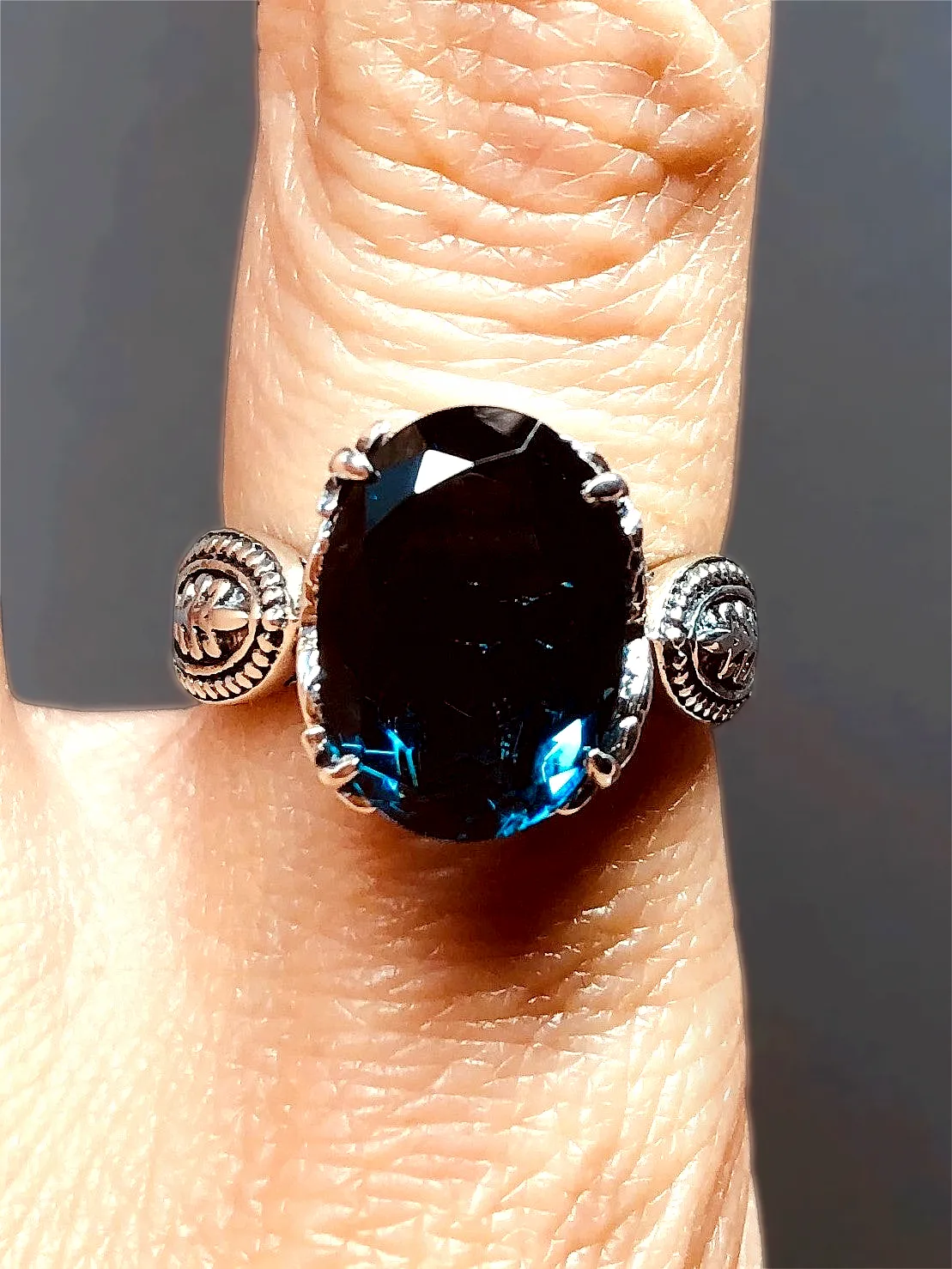 London Blue Topaz Ring, Size 12, Gothic Jewelry #D133 - Ready to Ship