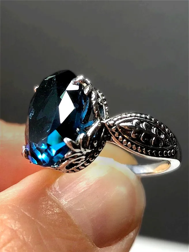 London Blue Topaz Ring, Size 12, Gothic Jewelry #D133 - Ready to Ship