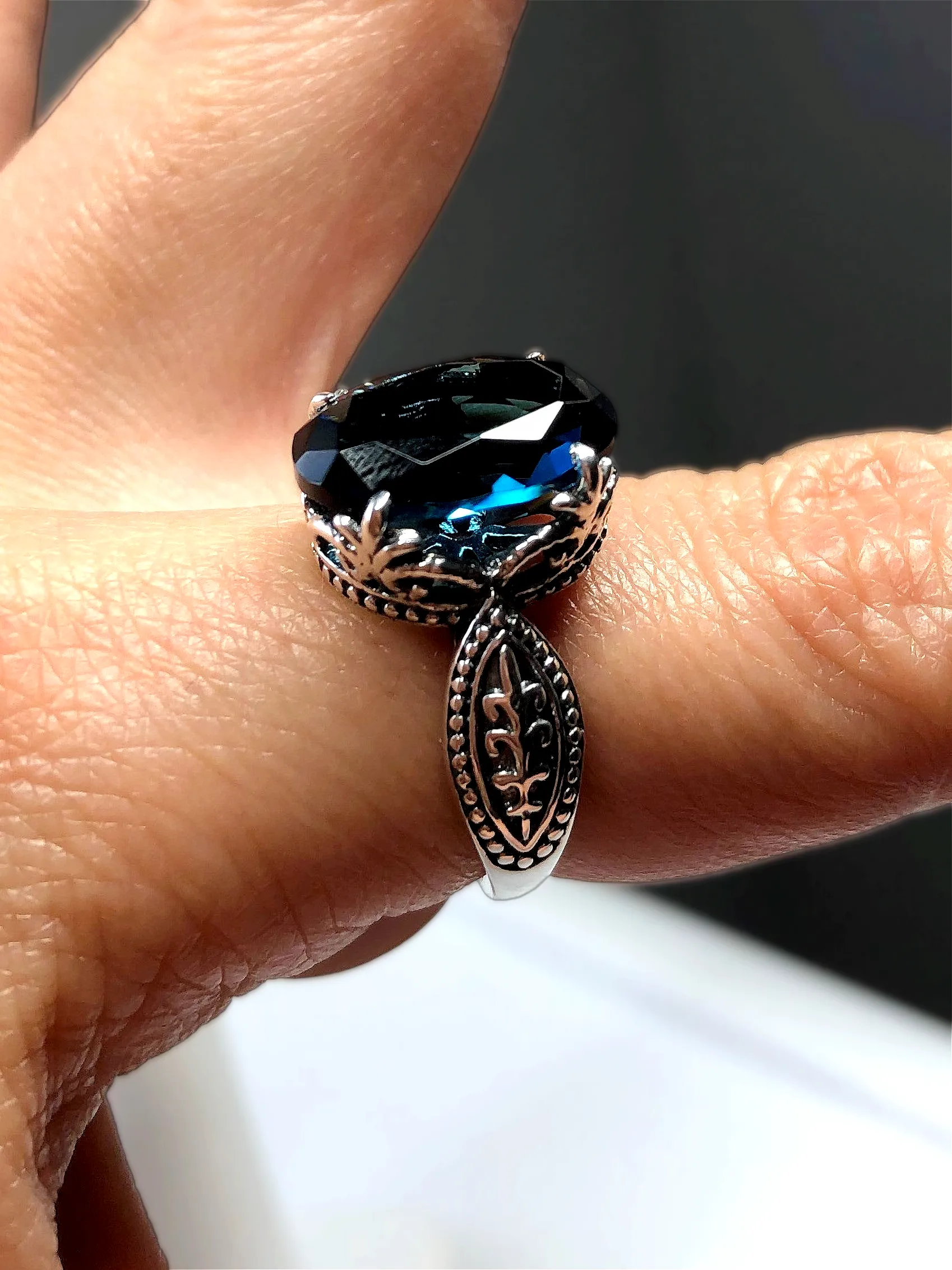 London Blue Topaz Ring, Size 12, Gothic Jewelry #D133 - Ready to Ship