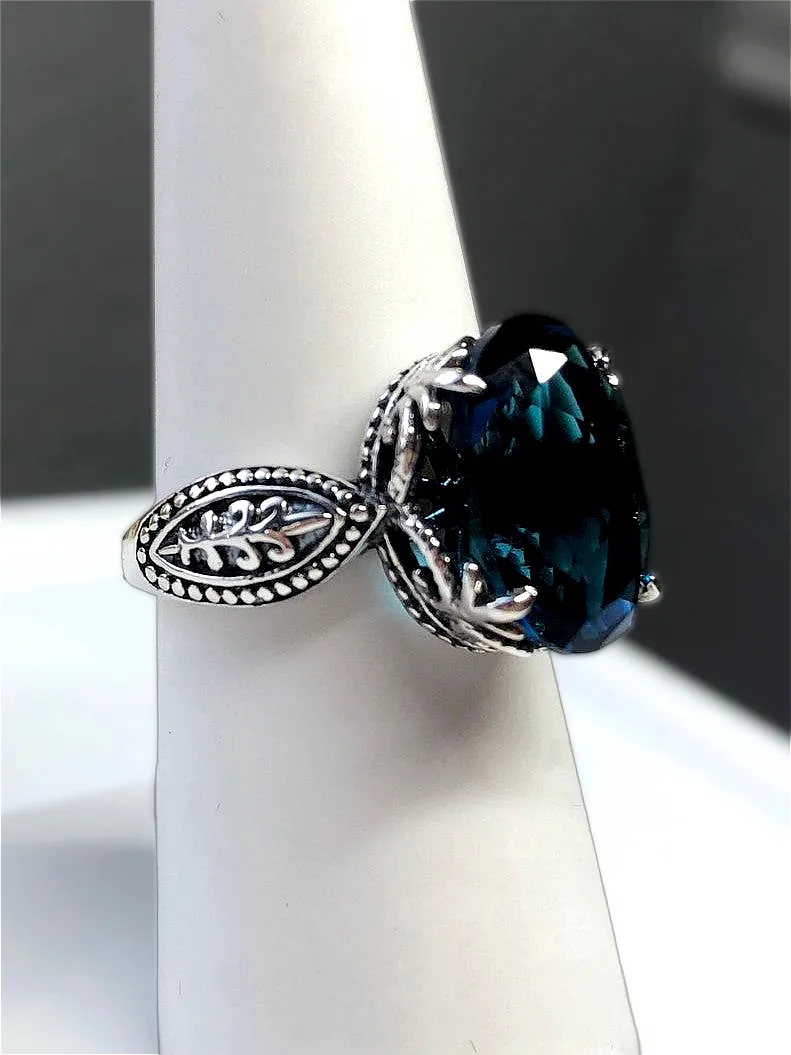 London Blue Topaz Ring, Size 12, Gothic Jewelry #D133 - Ready to Ship