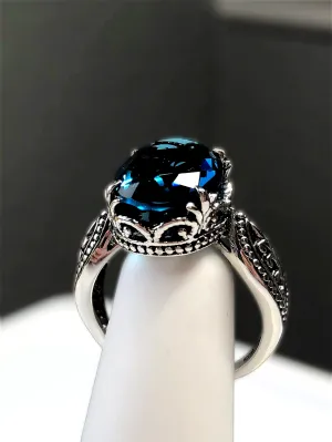 London Blue Topaz Ring, Size 12, Gothic Jewelry #D133 - Ready to Ship