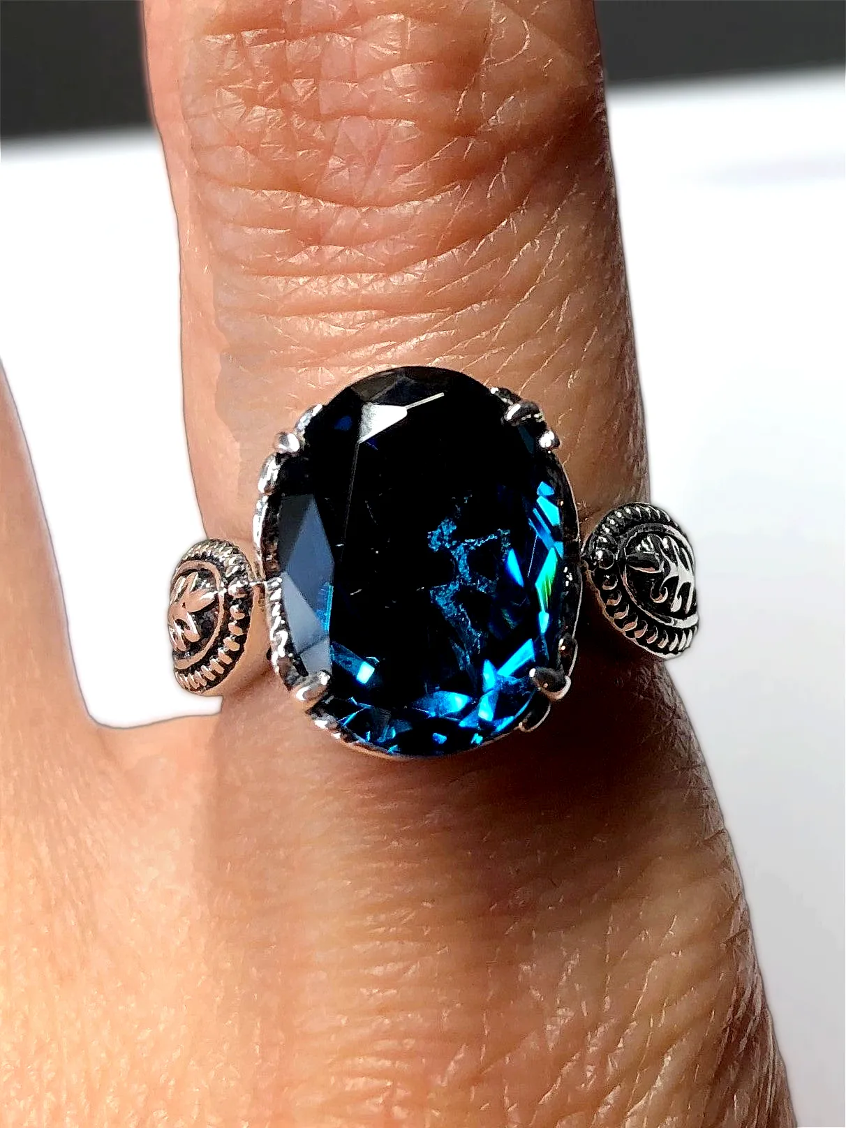 London Blue Topaz Ring, Size 12, Gothic Jewelry #D133 - Ready to Ship