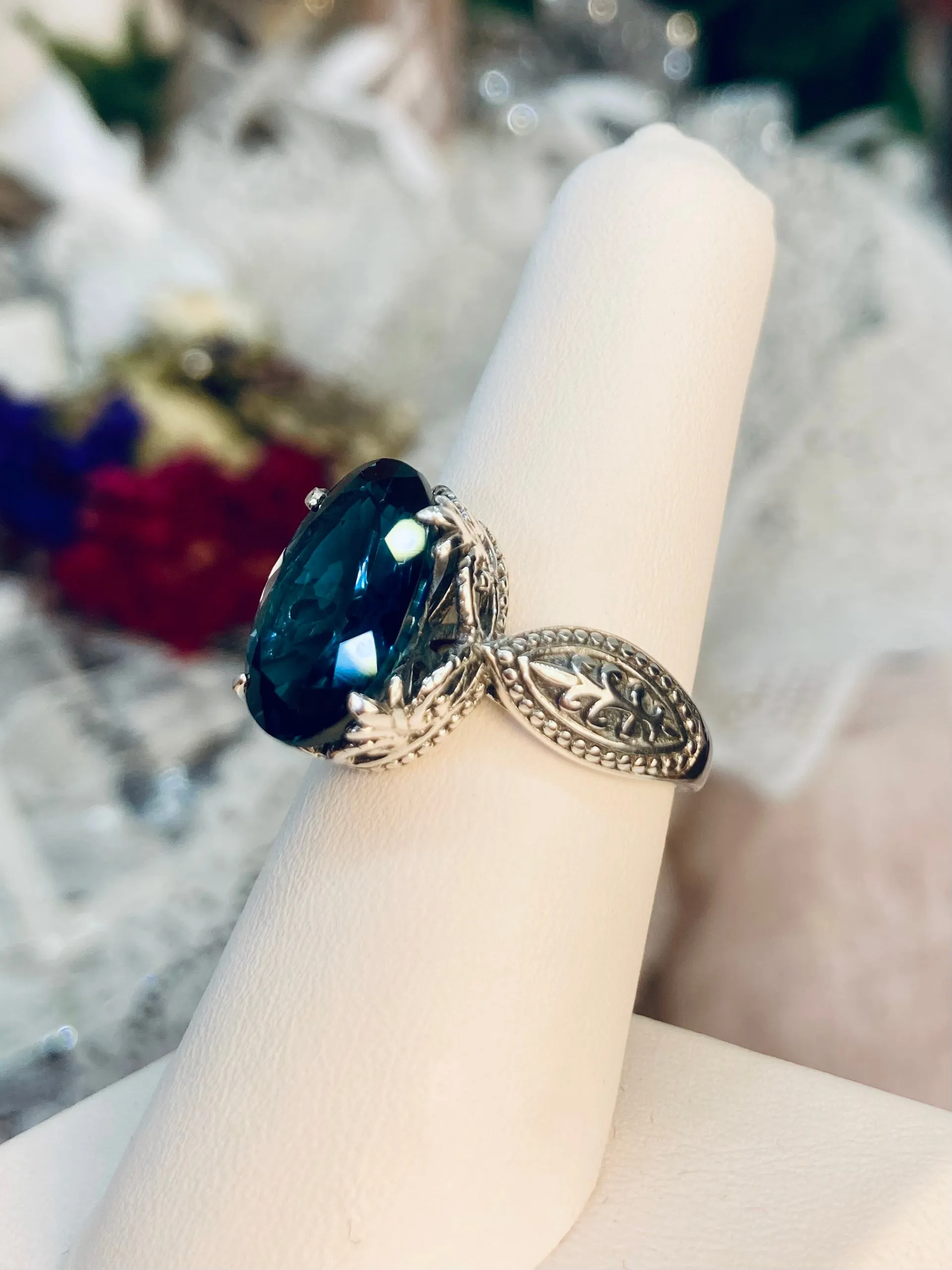 London Blue Topaz Ring, Size 4, Gothic Jewelry #D133 - Ready to Ship