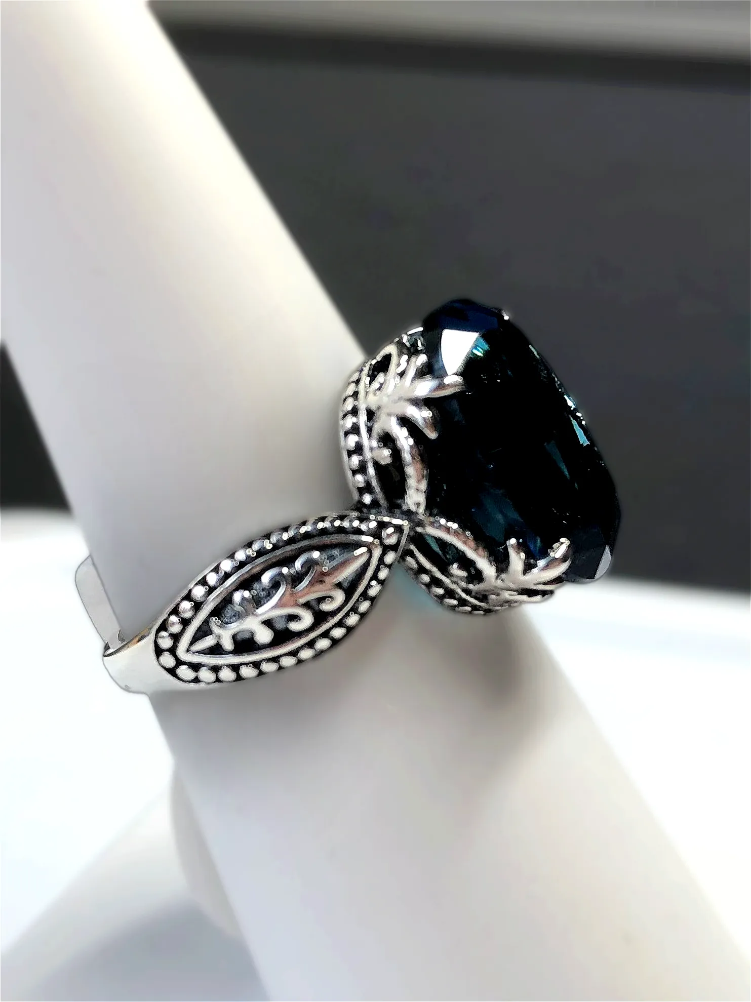 London Blue Topaz Ring, Size 4, Gothic Jewelry #D133 - Ready to Ship
