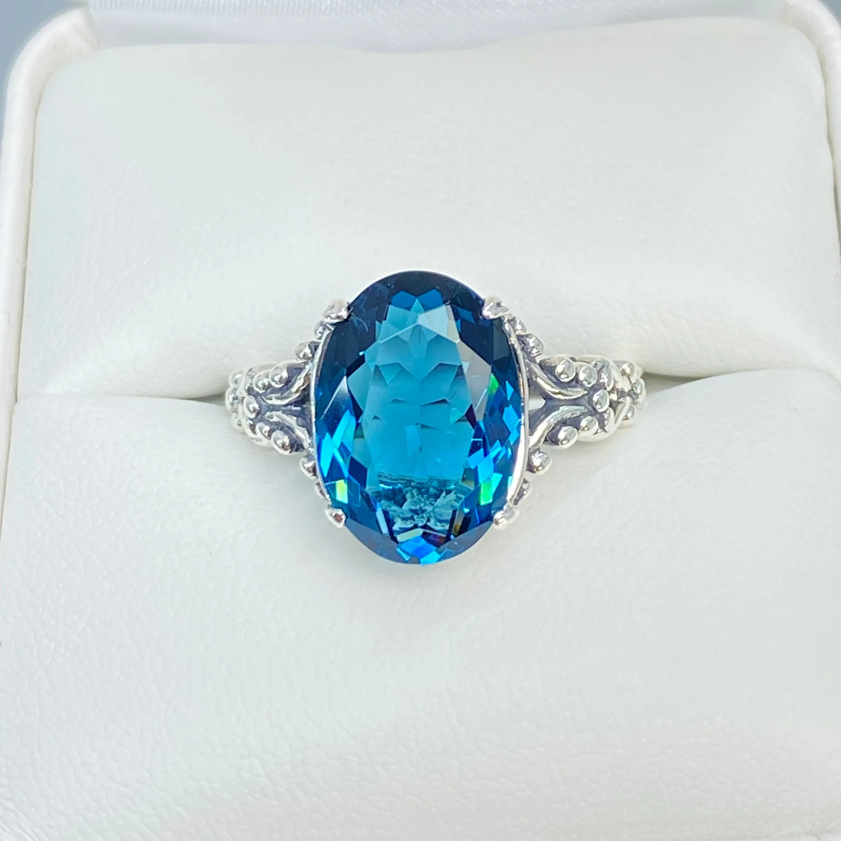 London Blue Topaz Ring, Size 5, Sterling Silver Gothic Jewelry, #D113 - Ready to Ship