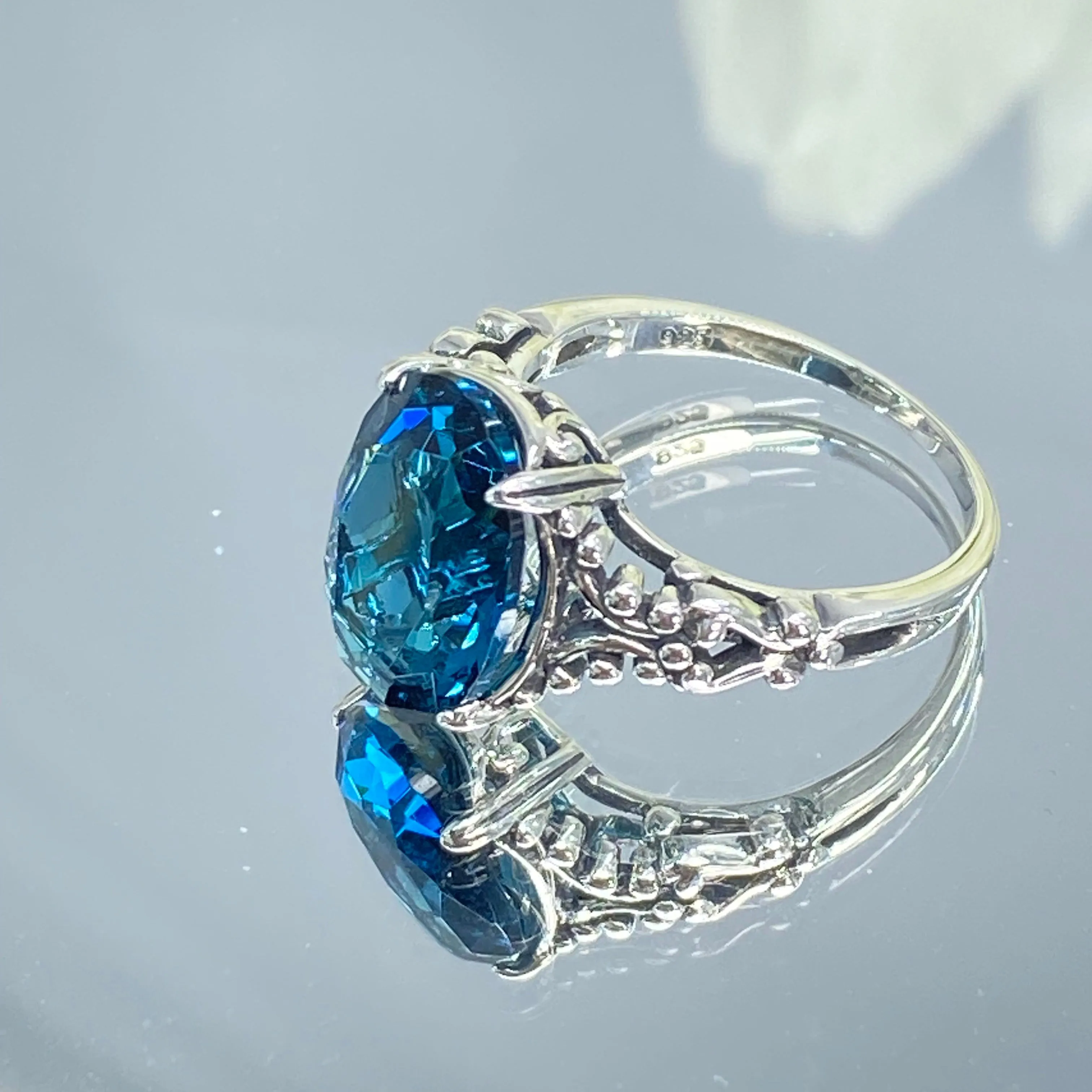 London Blue Topaz Ring, Size 5, Sterling Silver Gothic Jewelry, #D113 - Ready to Ship