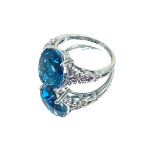 London Blue Topaz Ring, Size 5.5, Sterling Silver Gothic Jewelry, #D113 - Ready to Ship