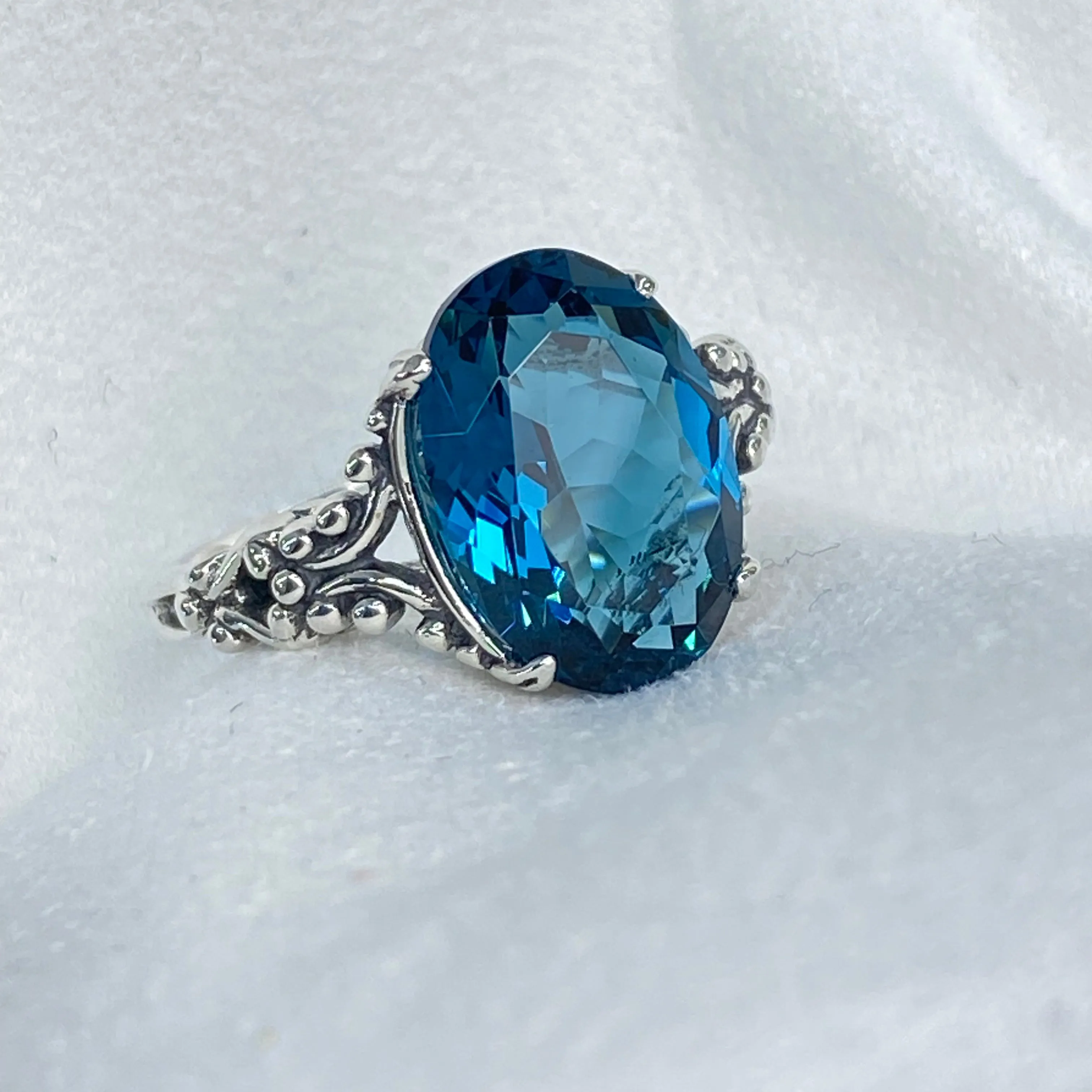 London Blue Topaz Ring, Size 5.5, Sterling Silver Gothic Jewelry, #D113 - Ready to Ship