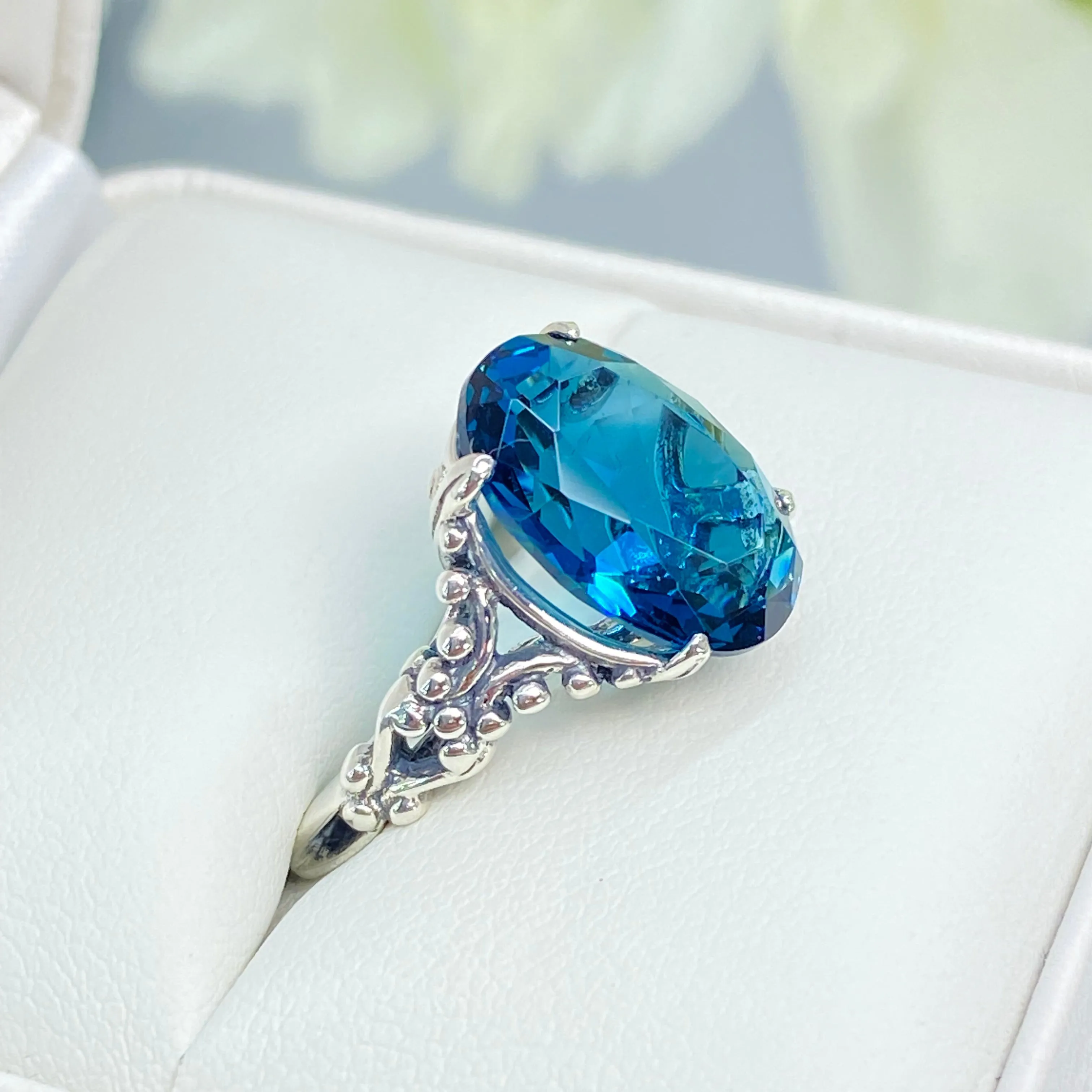London Blue Topaz Ring, Size 5.5, Sterling Silver Gothic Jewelry, #D113 - Ready to Ship