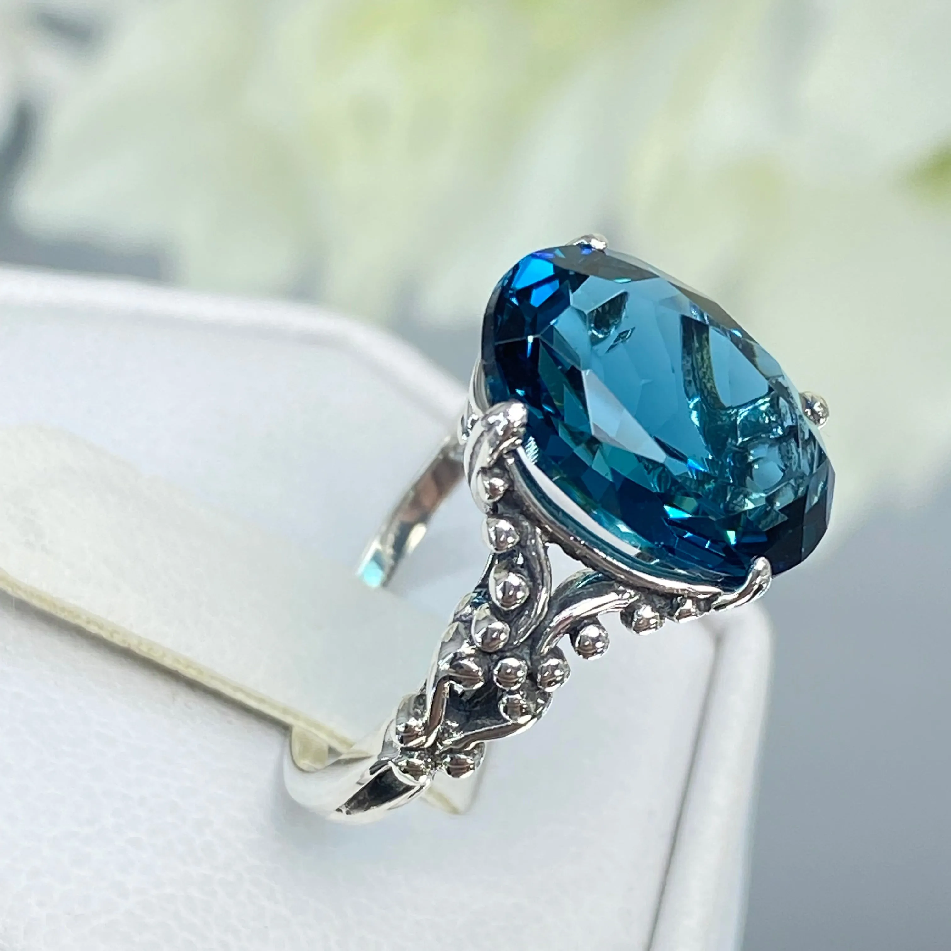 London Blue Topaz Ring, Size 5.5, Sterling Silver Gothic Jewelry, #D113 - Ready to Ship