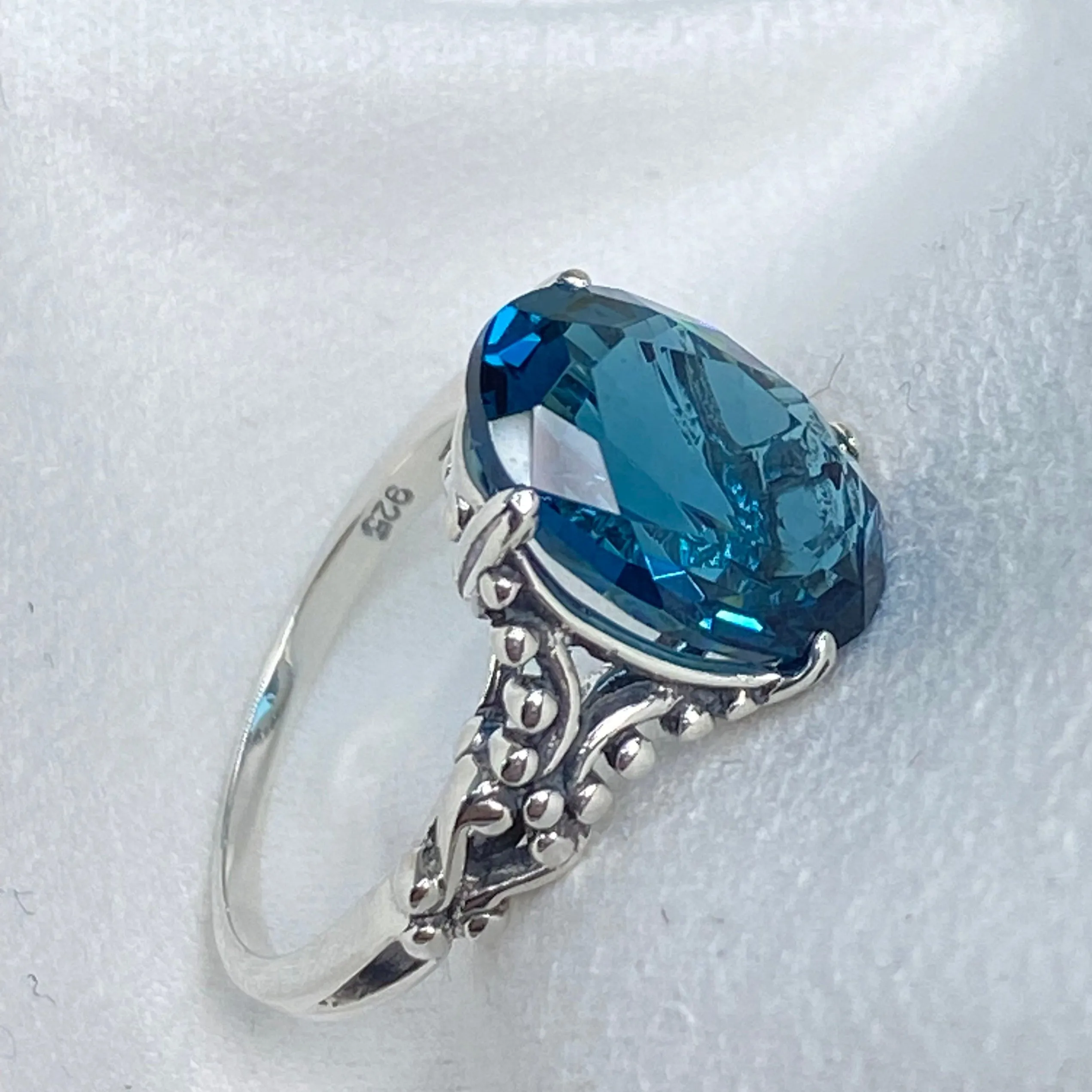 London Blue Topaz Ring, Size 5.5, Sterling Silver Gothic Jewelry, #D113 - Ready to Ship