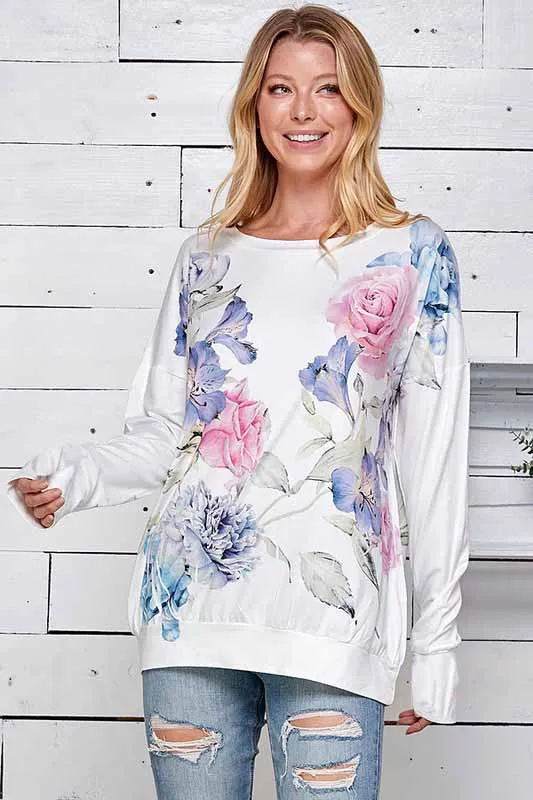 Long-Sleeved Buttery Soft Spring Floral Top