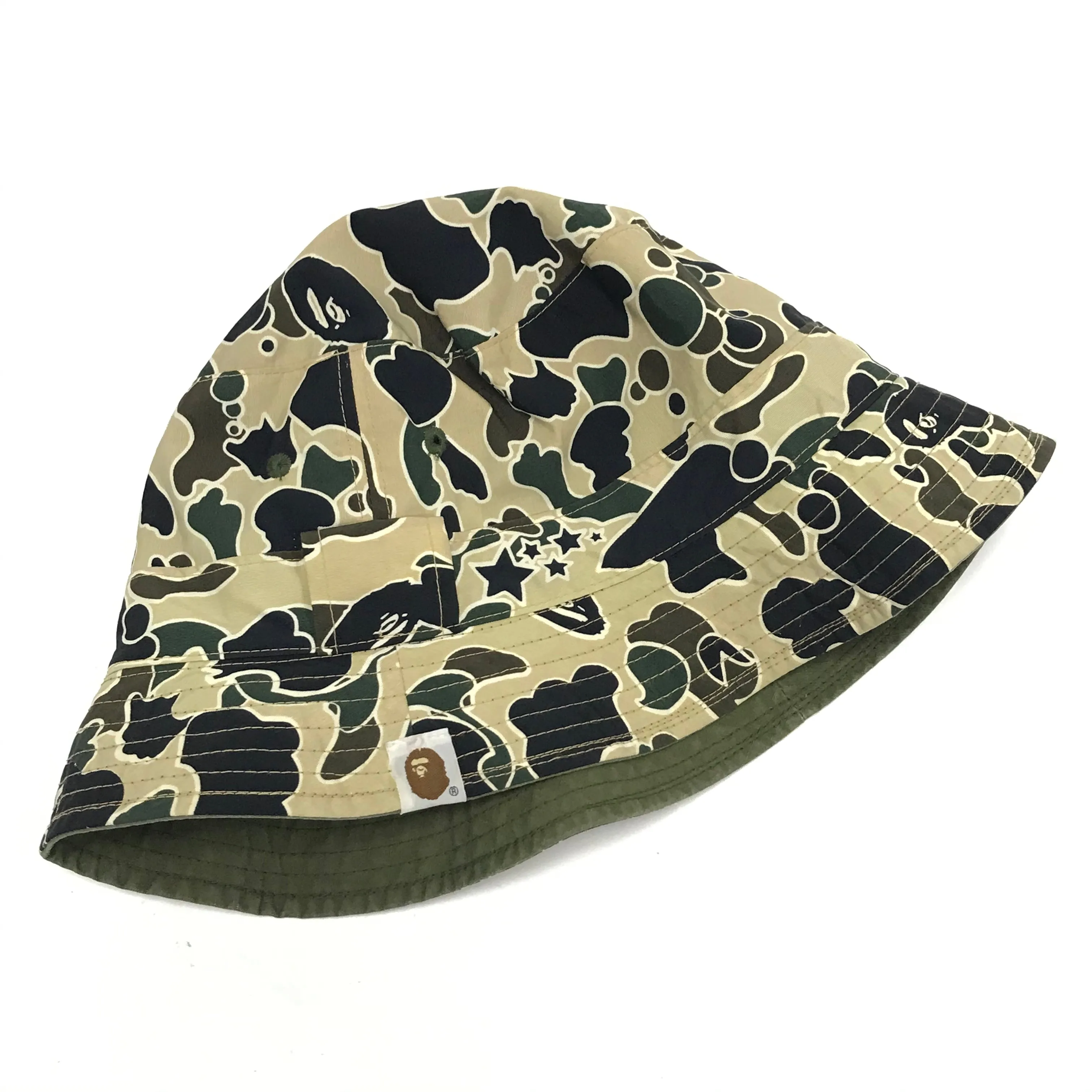 [M] A Bathing Ape Bape Vintage Sta Psyche Camo Reversible Bucket Hat Black