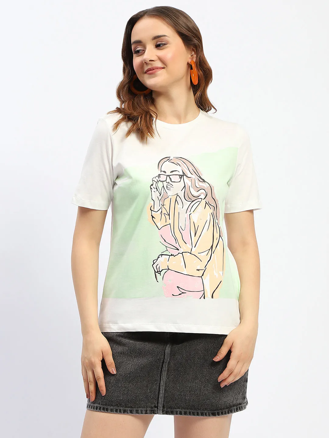 Madame White Graphic Print Cotton T-Shirt