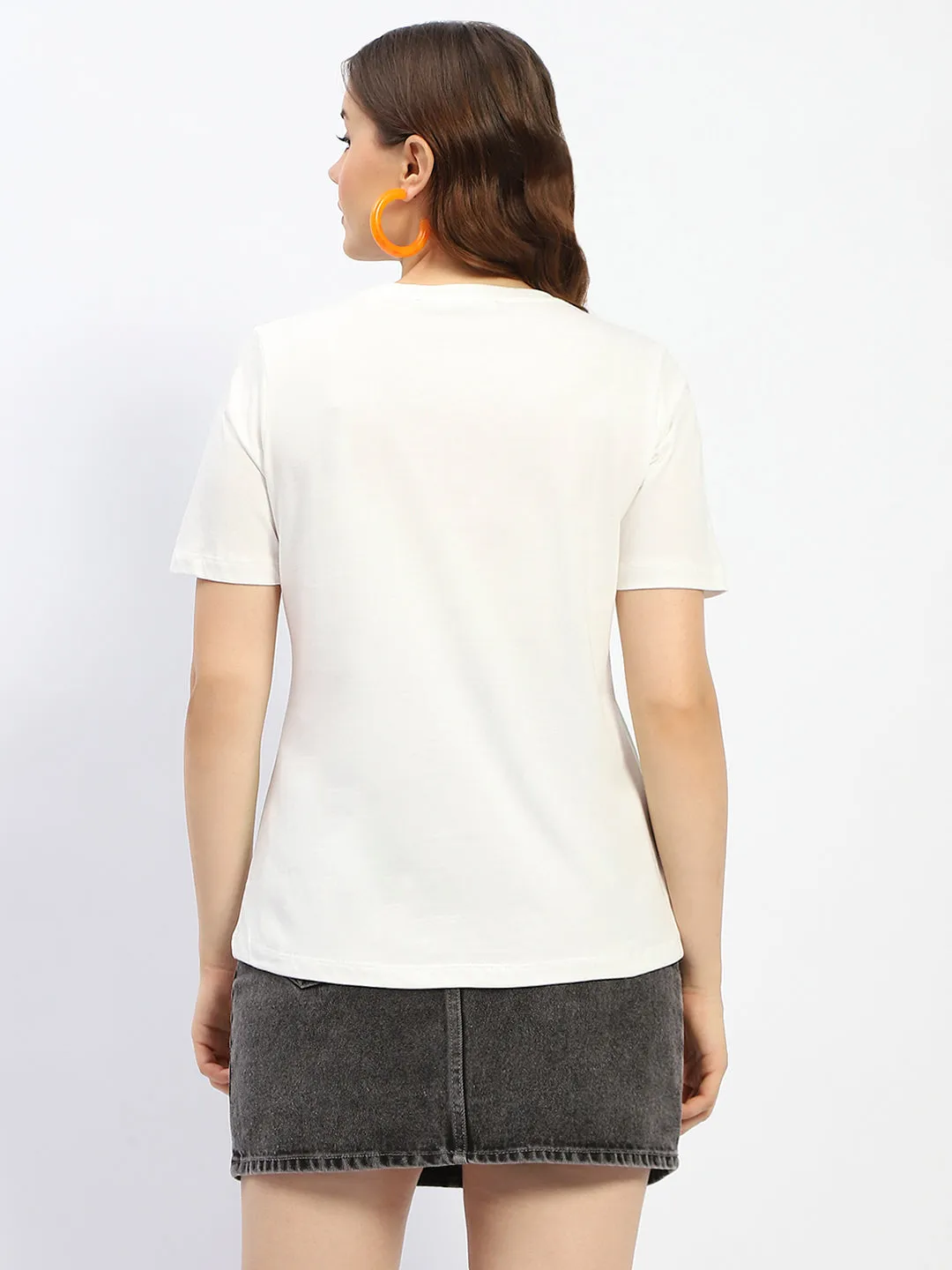 Madame White Graphic Print Cotton T-Shirt