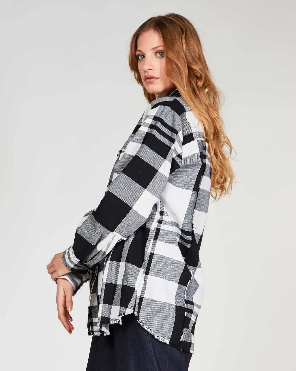 Madras Plaid Raw Button-Up Shirt