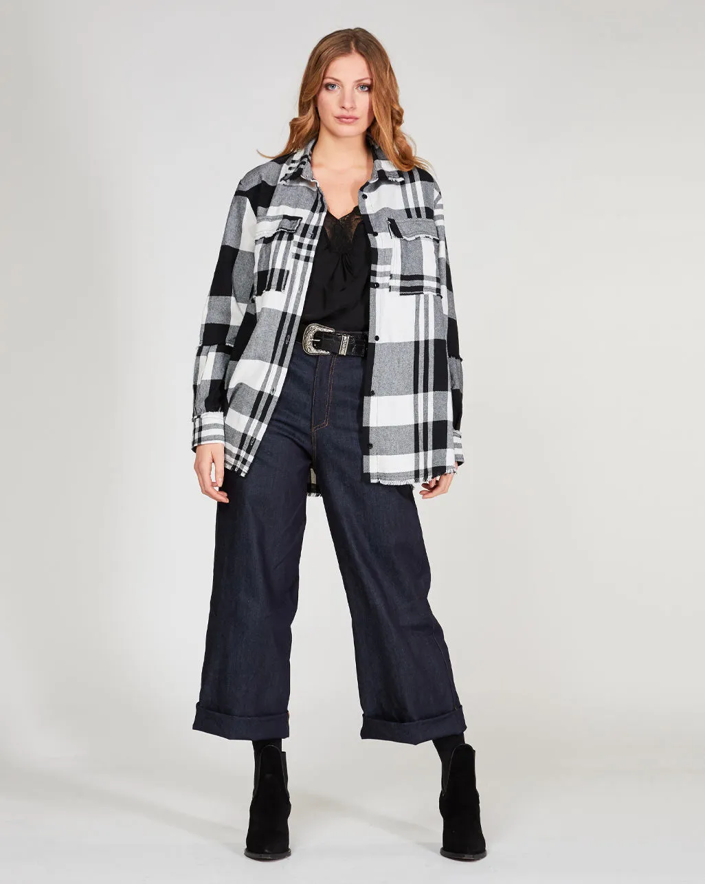 Madras Plaid Raw Button-Up Shirt