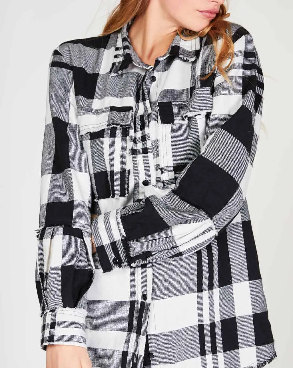 Madras Plaid Raw Button-Up Shirt