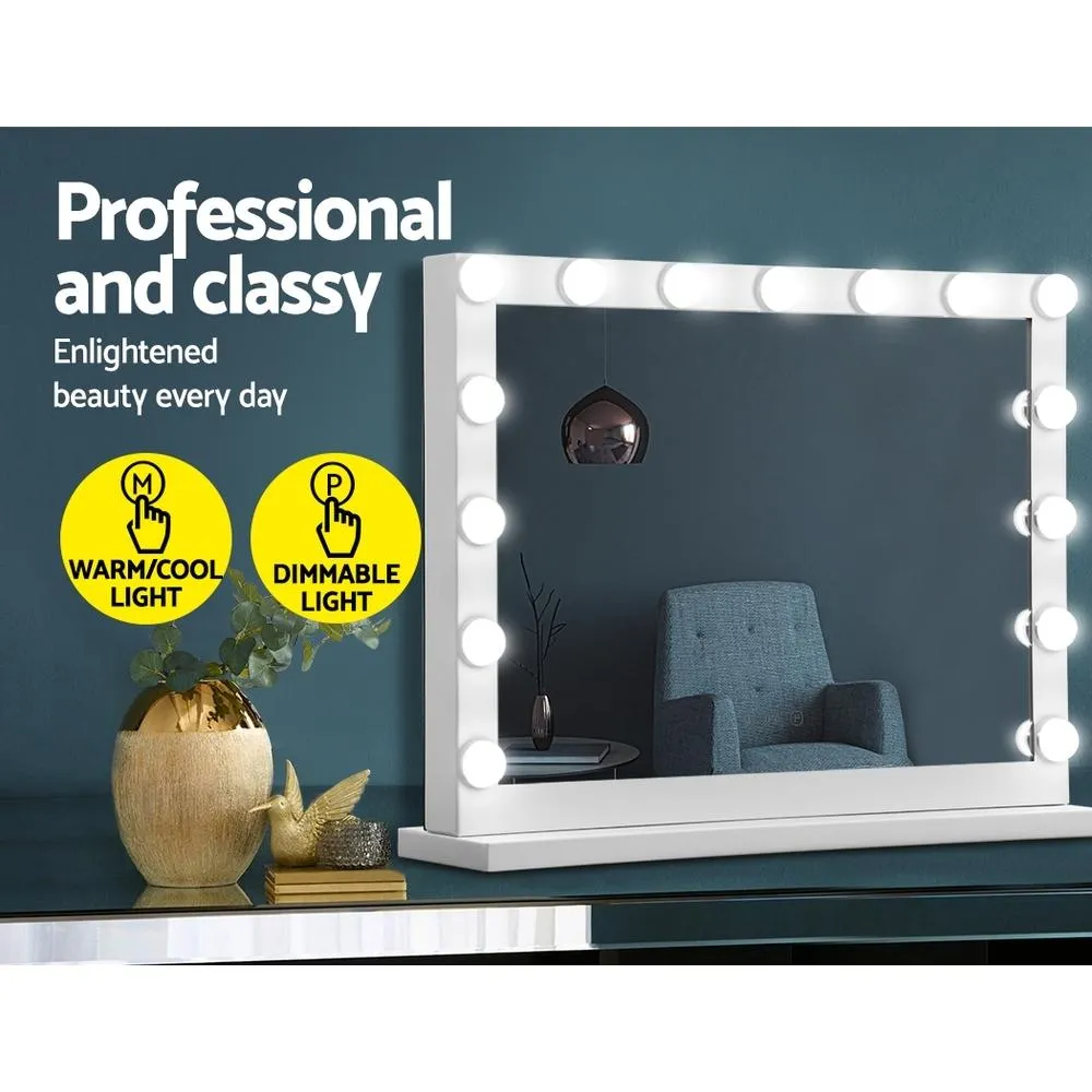 Makeup Mirror With Light Hollywood 15 LED Bulbs Vanity Lighted White 58cm x 46cm