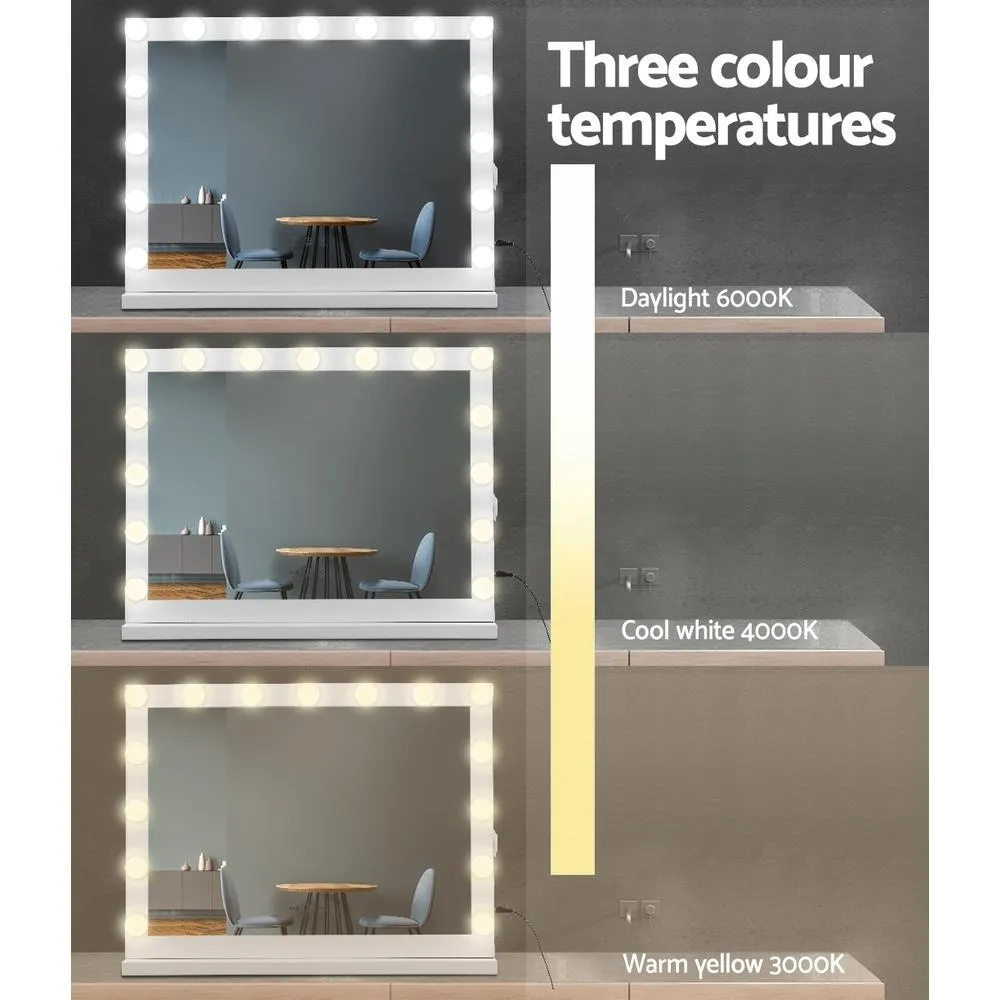 Makeup Mirror With Light Hollywood 15 LED Bulbs Vanity Lighted White 58cm x 46cm