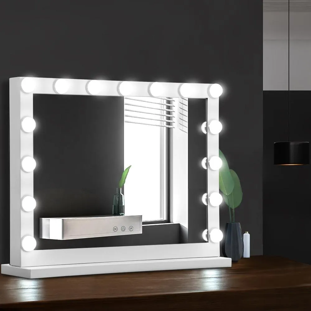 Makeup Mirror With Light Hollywood 15 LED Bulbs Vanity Lighted White 58cm x 46cm